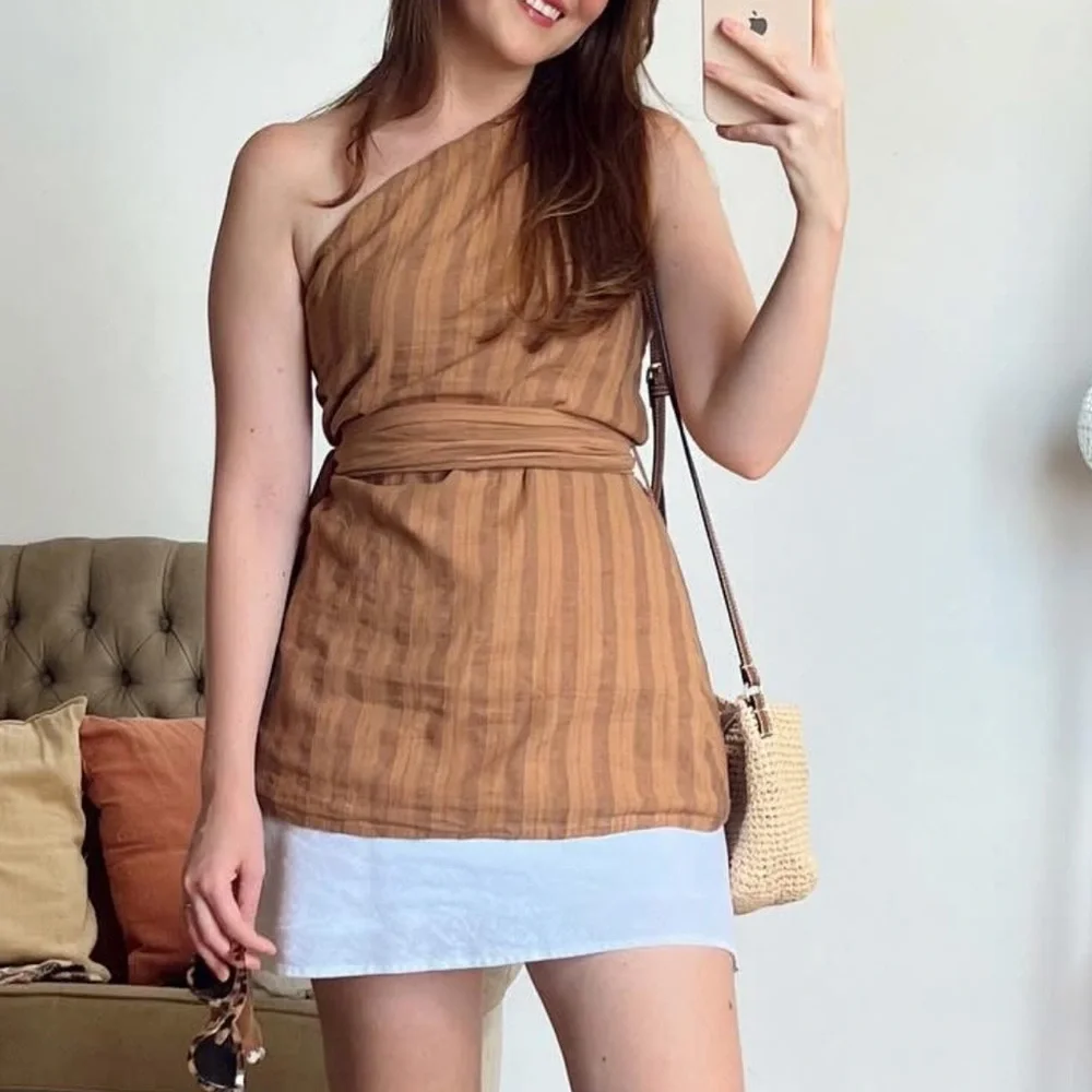 Zara NWT One shoulder striped linen beaded multiway one shoulder wrap top - Picture 2 of 6